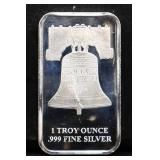 1 troy ounce Liberty Bell silver bar