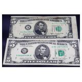 Lot of 2 misprint $5 notes