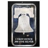 1 troy ounce Liberty Bell silver bar