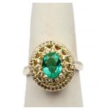 Oval cut emerald ring, lab created