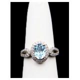 Sterling blue topaz oval ring, lab created