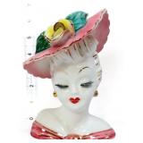 Vntg Napco 6in lady head vase w/ pink hat