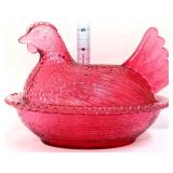 Vintage Indiana cranberry hen on nest
