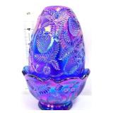 Fenton blue carnival invert strawberry fairy lamp