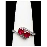 Sterling double stone ruby ring, lab created