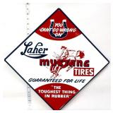 Metal embossed 21.5x21.5 Laher Mustang Tires sign