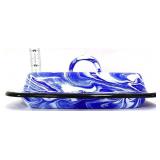 Blue swirl enamel butter dish