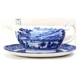 Vntg Liberty Blue gravy bowl with underplate