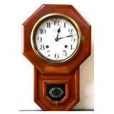 Vntg wall clock w/ key & pendulum