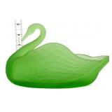 Vntg green satin swan bowl, see photos