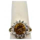 Round cut citrine ring, lab created