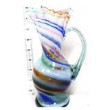 Art glass hand blown 8in swirl pitcher