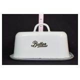 Blue enamel butter dish