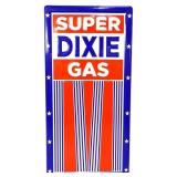 Metal embossed 11.75x23.5 Dixie Super Gas sign