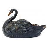 Vntg black glaze 5in tall swan planter