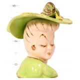 Vntg 5in lady head vase w/ green hat