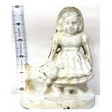 Vintage cast iron 5in girl with dog bank
