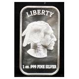 1oz Liberty Indian face silver bar