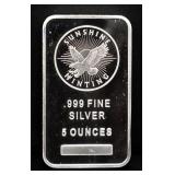 5 troy ounce Sunshine Minting silver bar