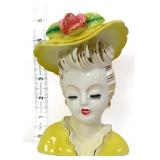 Vintage 6in lady head vase w/ yellow hat