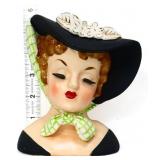 Vintage 5.5in Napco lady head vase w/ black hat