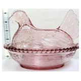 Vintage inspired pink 7in hen on nest