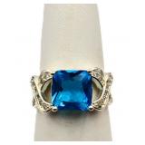 Square cut blue topaz ring, lab created