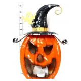Metal 12in jack o lantern w/ witch hat