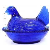 Vintage inspired cobalt 7in hen on nest