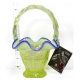 Fenton topaz vaseline cobalt crest basket, glows