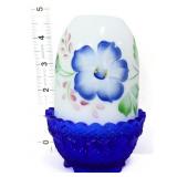Fenton cobalt base, white top fairy lamp