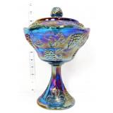 Vntg Indiana blue carnival wedding compote