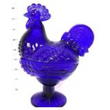 Cobalt glass rooster candy dish