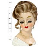 Vintage 7in Inarco lady head vase w/ brown hair