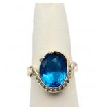 Oval blue topaz ring, lab created