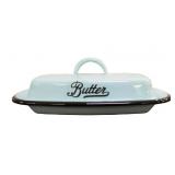Green enamel butter dish