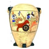 Vntg Czech chariot scene 9in vase