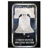 1 troy ounce Liberty Bell silver bar