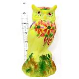 Fenton Worstell 6in yellow owl figure w/ flowers