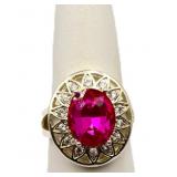 Oval cut ruby ring, lab created