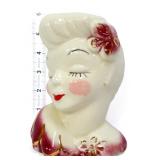 Vntg 6in lady head vase with flower in hair