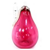 Cranberry pear paperweight w/ clear leaf