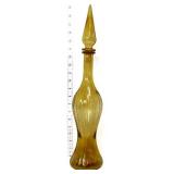 Vntg empoli 19in amber decanter w/ tall stopper