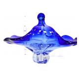 Cobalt/clear art glass unusual basket