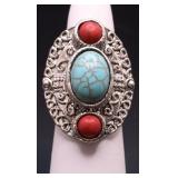 MULTI STONE TURQUOISE RING, LAB CREATED