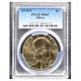 Graded MS67 1974S Eisenhower silver dollar