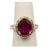 Oval cut ruby ring, lab created