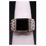 Sterling square cut onyx ring, lab created
