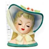 Vintage 5.5in Napco lady head vase w/ blue hat