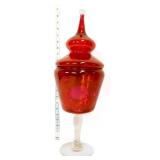 Vntg 21in red empoli candy jar w/ circus tent lid
